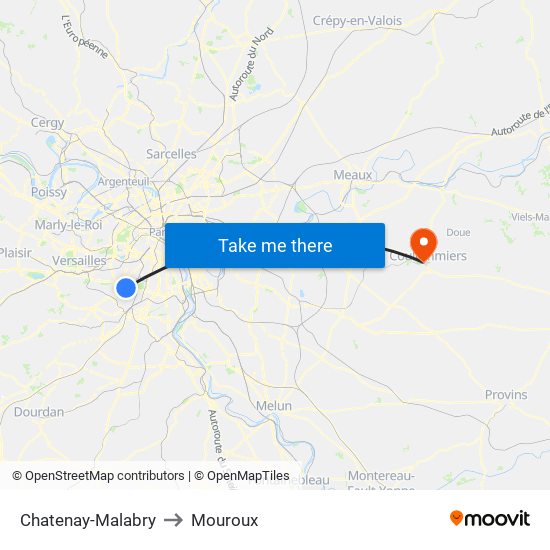 Chatenay-Malabry to Mouroux map
