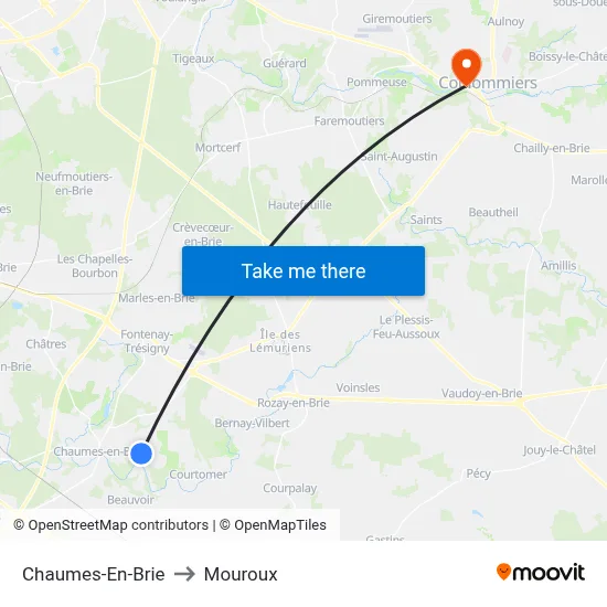 Chaumes-En-Brie to Mouroux map
