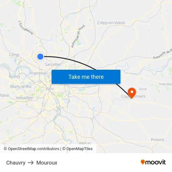 Chauvry to Mouroux map