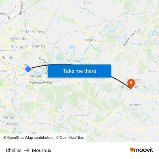 Chelles to Mouroux map