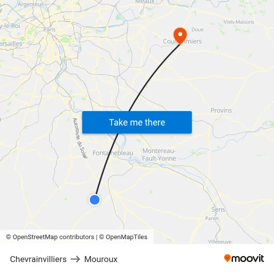 Chevrainvilliers to Mouroux map