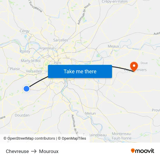 Chevreuse to Mouroux map