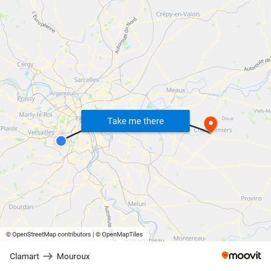Clamart to Mouroux map