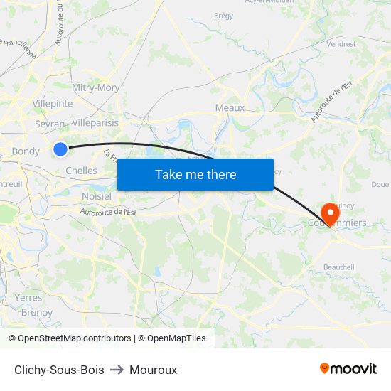 Clichy-Sous-Bois to Mouroux map