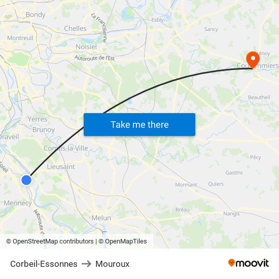 Corbeil-Essonnes to Mouroux map