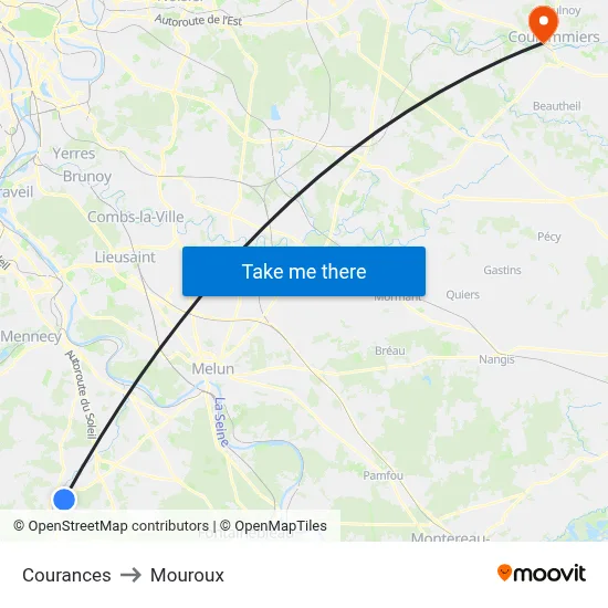 Courances to Mouroux map