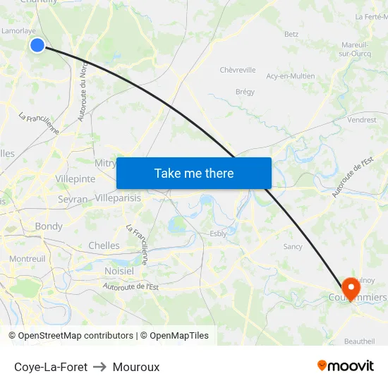 Coye-La-Foret to Mouroux map