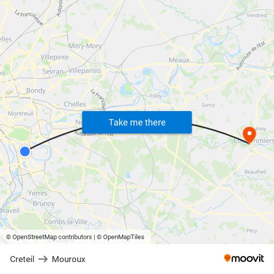 Creteil to Mouroux map