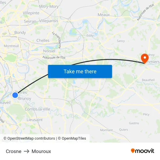 Crosne to Mouroux map