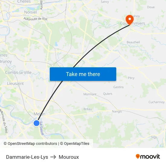 Dammarie-Les-Lys to Mouroux map