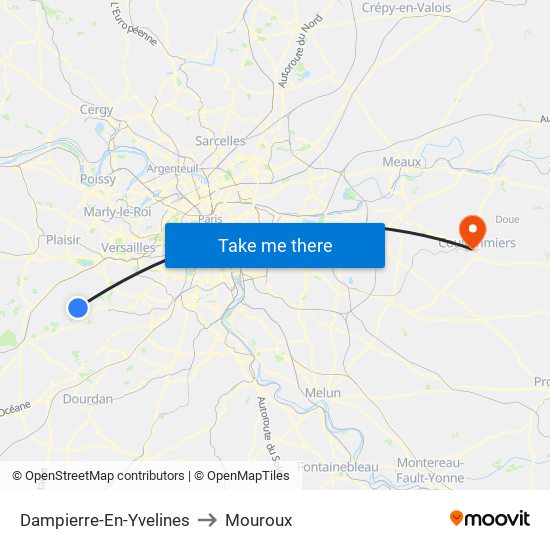 Dampierre-En-Yvelines to Mouroux map