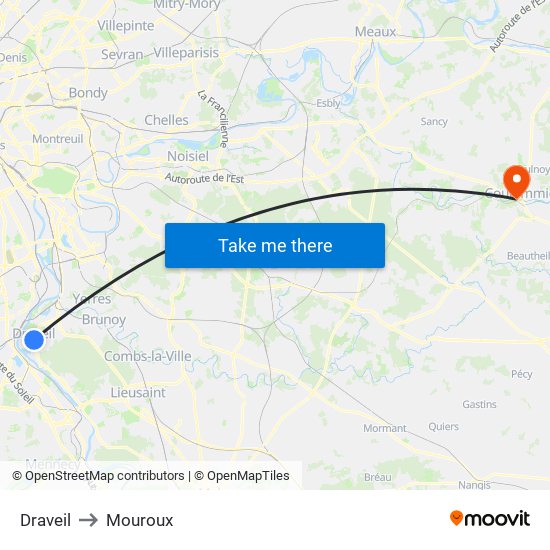 Draveil to Mouroux map