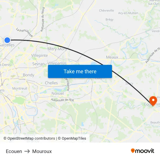 Ecouen to Mouroux map