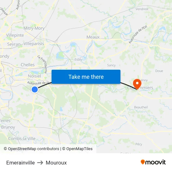 Emerainville to Mouroux map