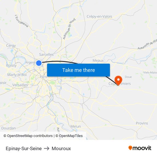 Epinay-Sur-Seine to Mouroux map