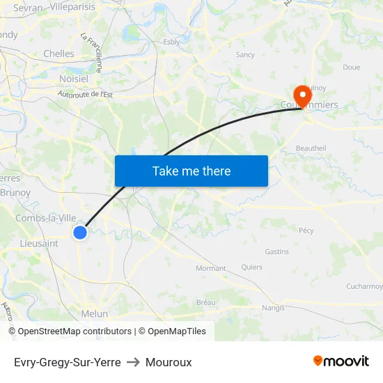 Evry-Gregy-Sur-Yerre to Mouroux map