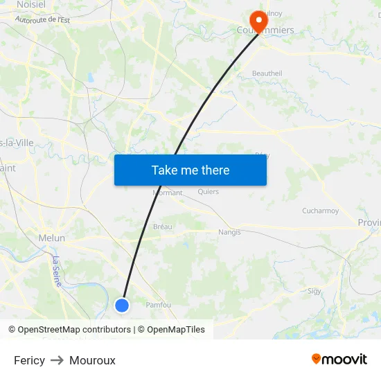 Fericy to Mouroux map