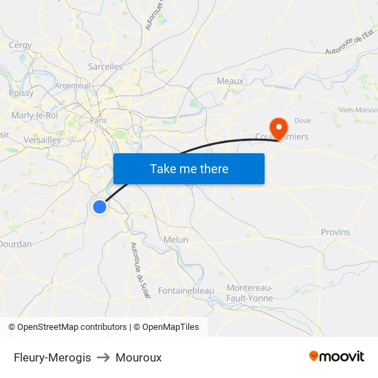 Fleury-Merogis to Mouroux map