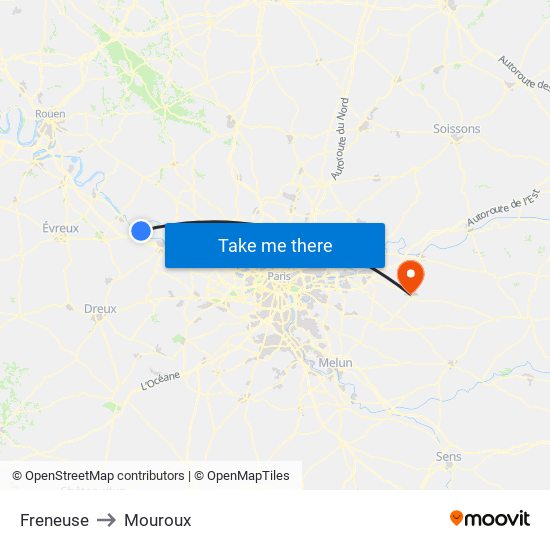Freneuse to Mouroux map