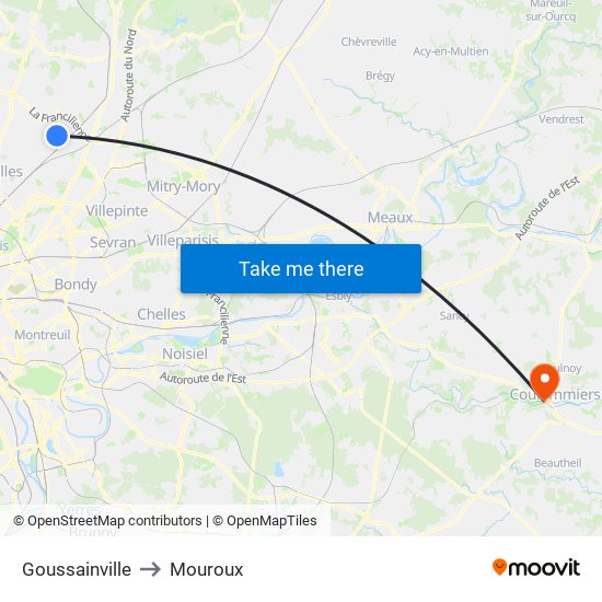 Goussainville to Mouroux map