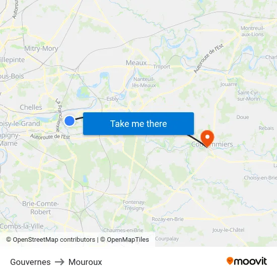 Gouvernes to Mouroux map