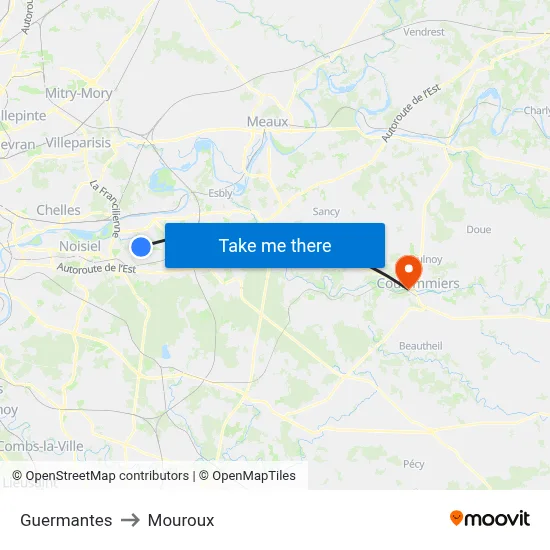 Guermantes to Mouroux map