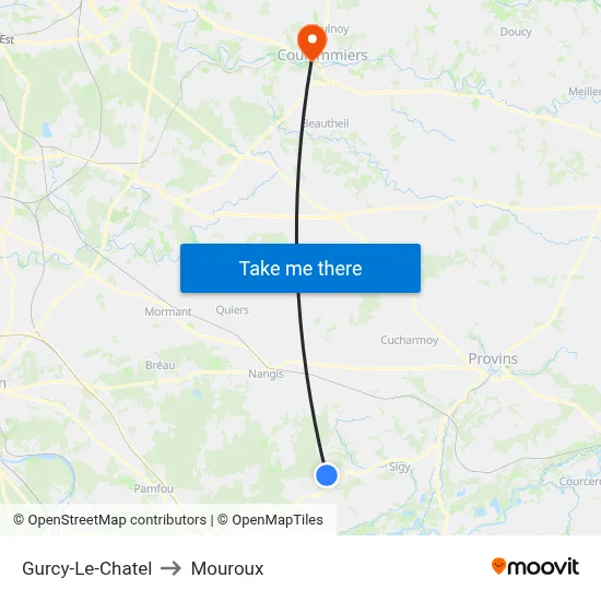 Gurcy-Le-Chatel to Mouroux map
