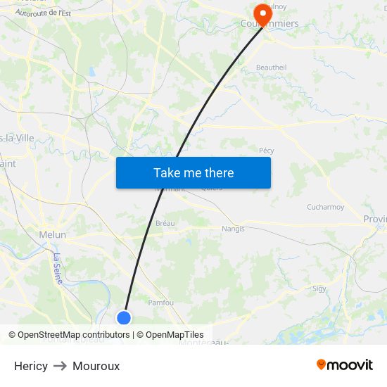 Hericy to Mouroux map