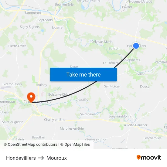 Hondevilliers to Mouroux map