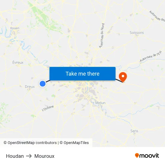 Houdan to Mouroux map