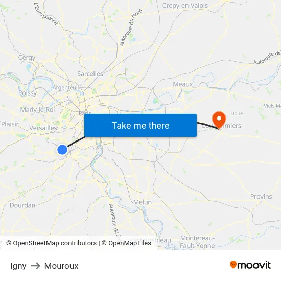 Igny to Mouroux map