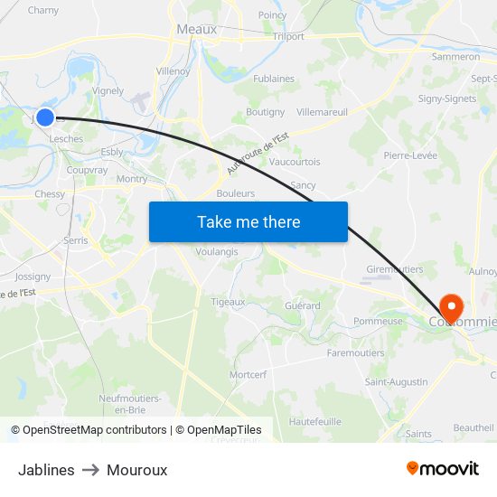 Jablines to Mouroux map