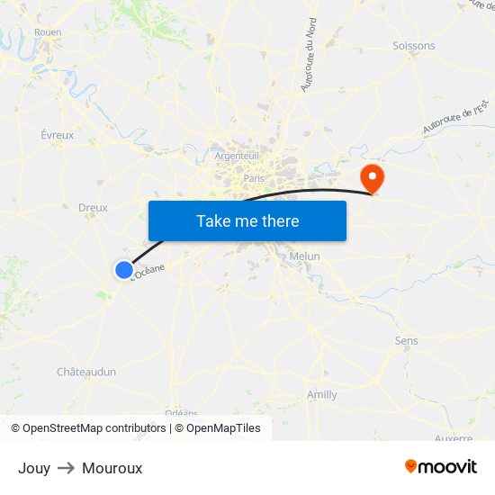 Jouy to Mouroux map