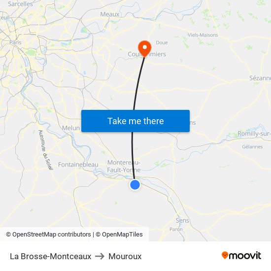 La Brosse-Montceaux to Mouroux map