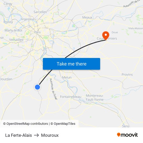 La Ferte-Alais to Mouroux map