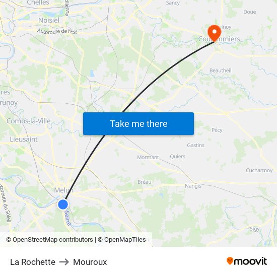 La Rochette to Mouroux map