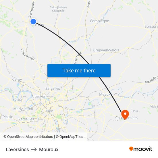 Laversines to Mouroux map