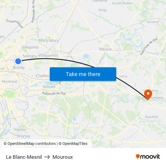 Le Blanc-Mesnil to Mouroux map