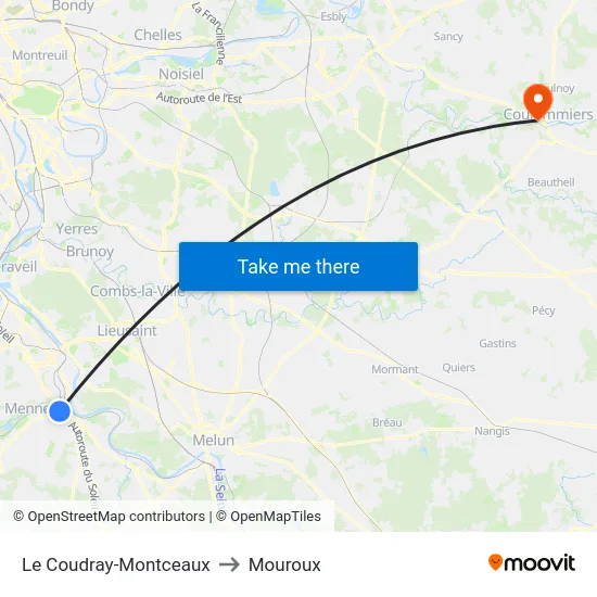 Le Coudray-Montceaux to Mouroux map
