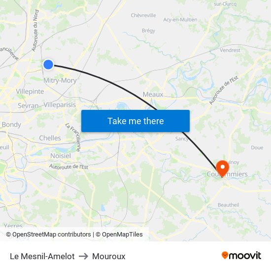 Le Mesnil-Amelot to Mouroux map