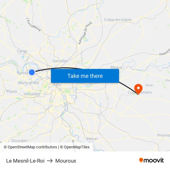 Le Mesnil-Le-Roi to Mouroux map
