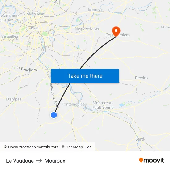 Le Vaudoue to Mouroux map