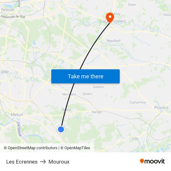 Les Ecrennes to Mouroux map