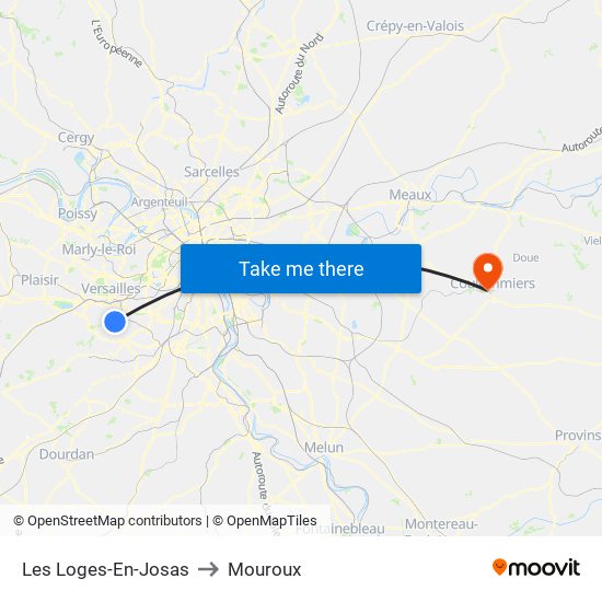 Les Loges-En-Josas to Mouroux map