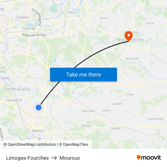 Limoges-Fourches to Mouroux map