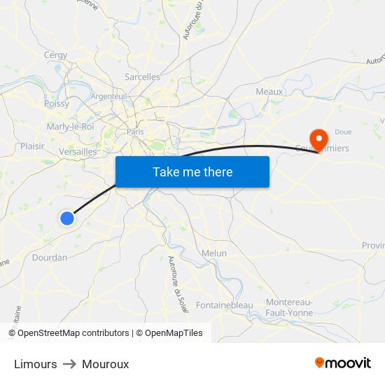 Limours to Mouroux map