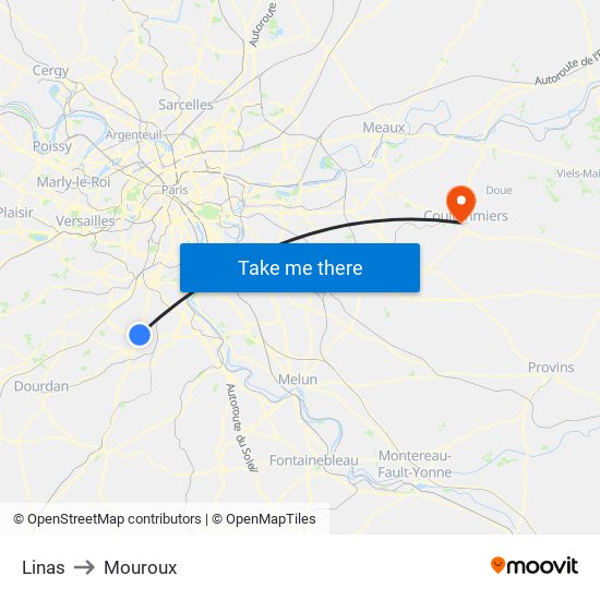 Linas to Mouroux map