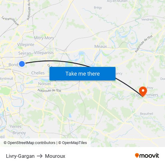 Livry-Gargan to Mouroux map