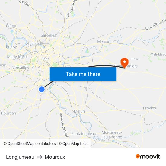 Longjumeau to Mouroux map