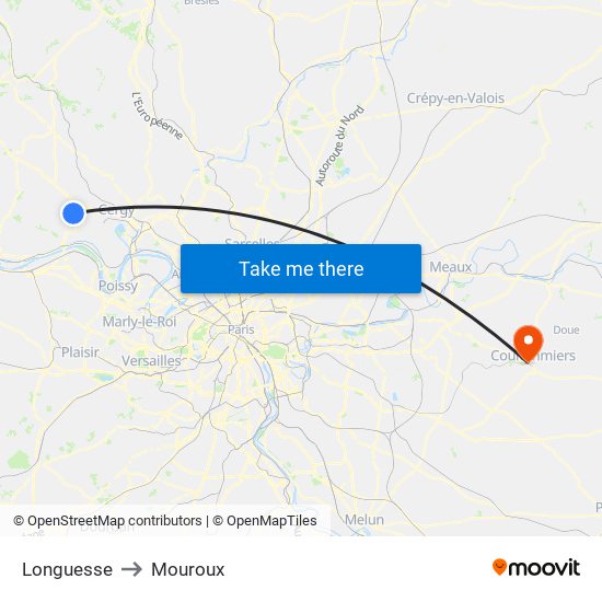 Longuesse to Mouroux map
